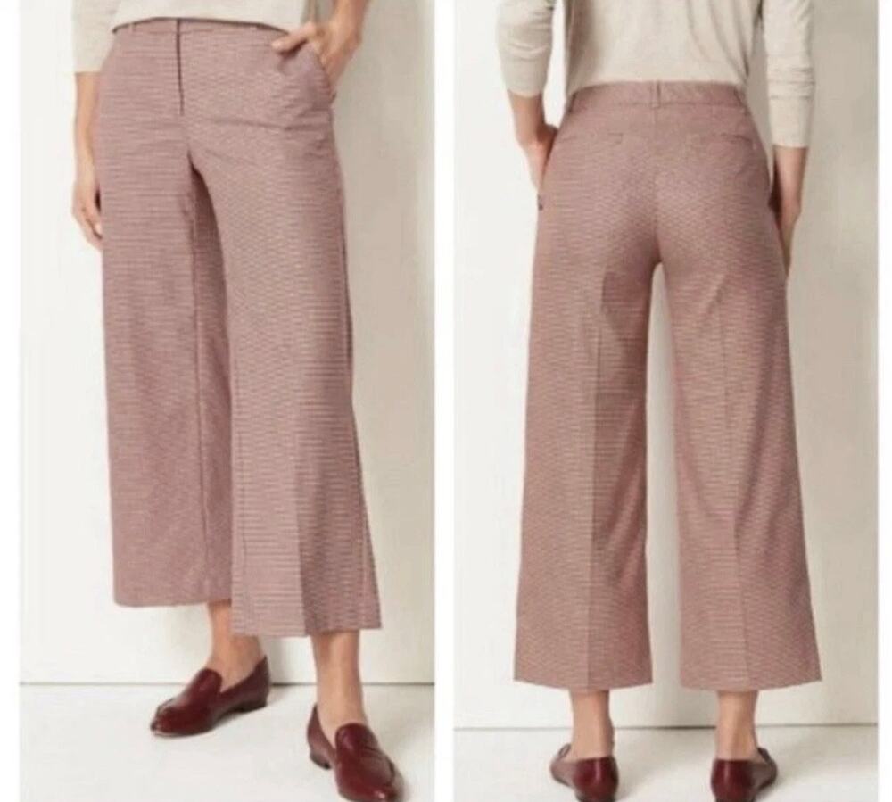 J Jill Wide Leg Cropped Pants Petite Size 14 Red Houndstooth Career Work Stretch